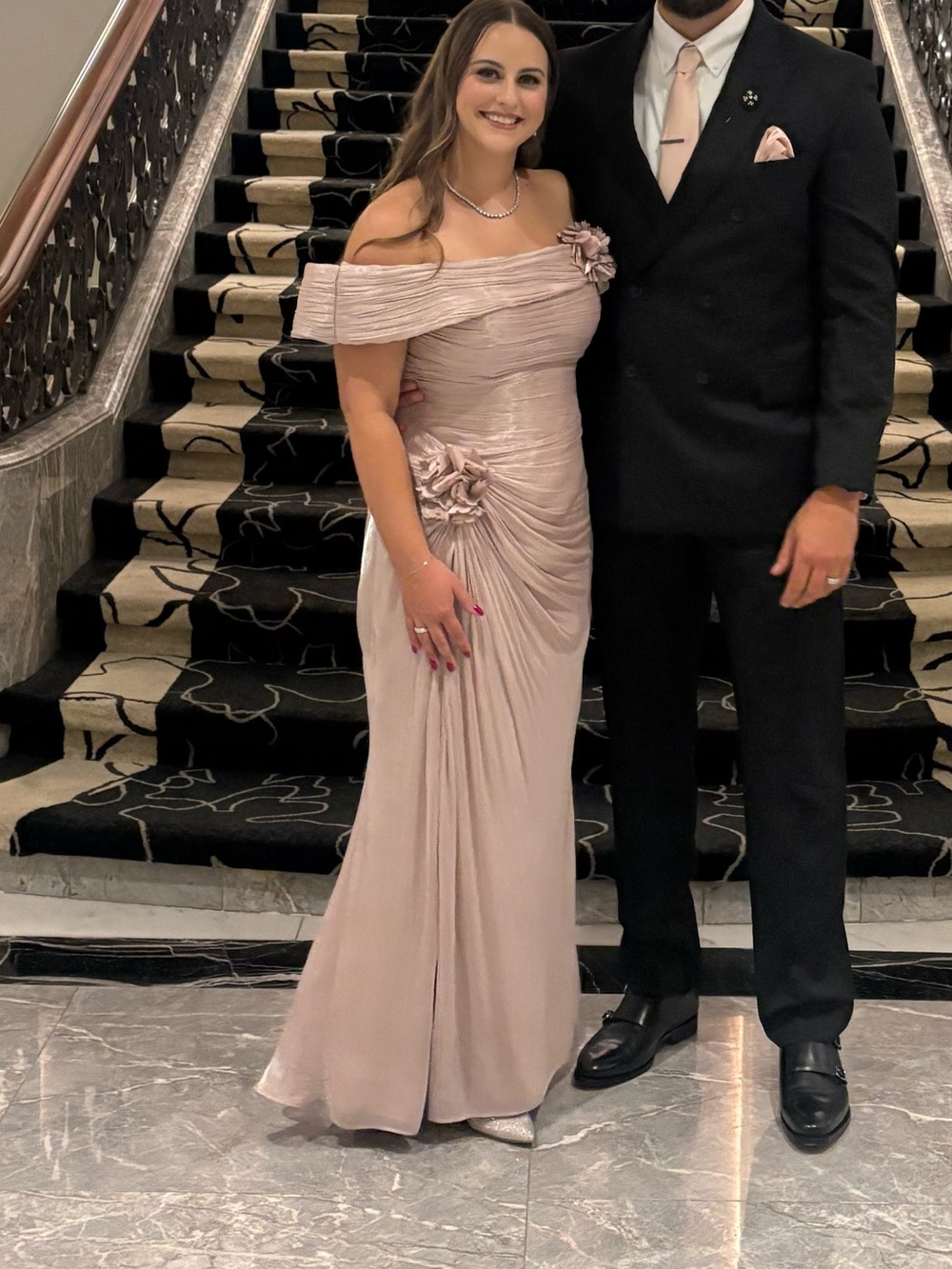 Formal Off Shoulder Pink Evening Gown